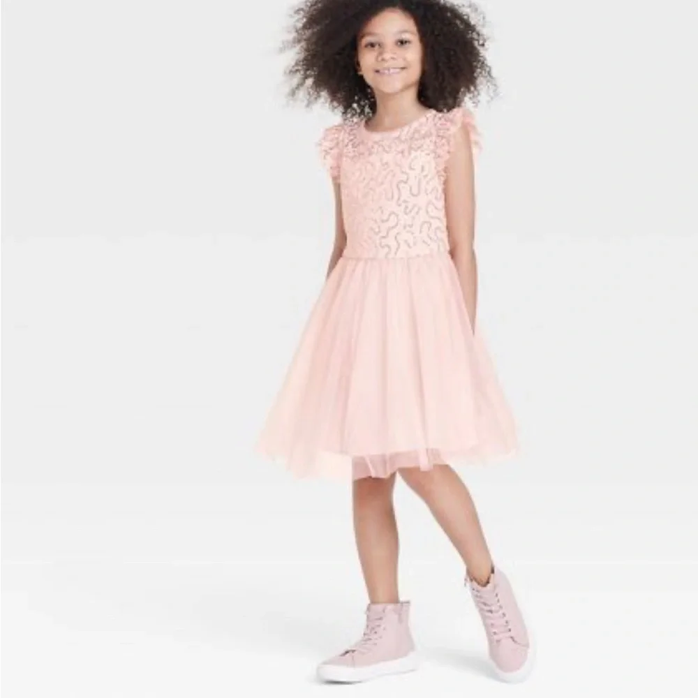 Girls' Flutter Sleeve Dress - Cat & Jack Blush Pink